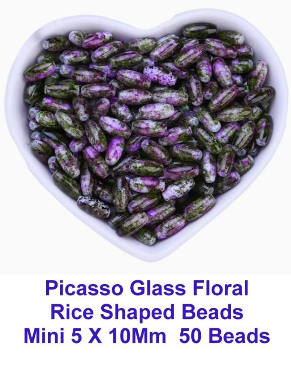 Picasso Glass Floral Rice Shaped Beads Mini 5 X 10Mm  50 Beads